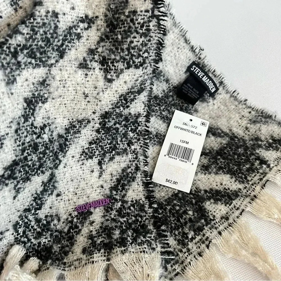 Steve Madden Jacquard Houndstooth Scarf Offwhite Black Cozy Soft - Picture 6 of 7